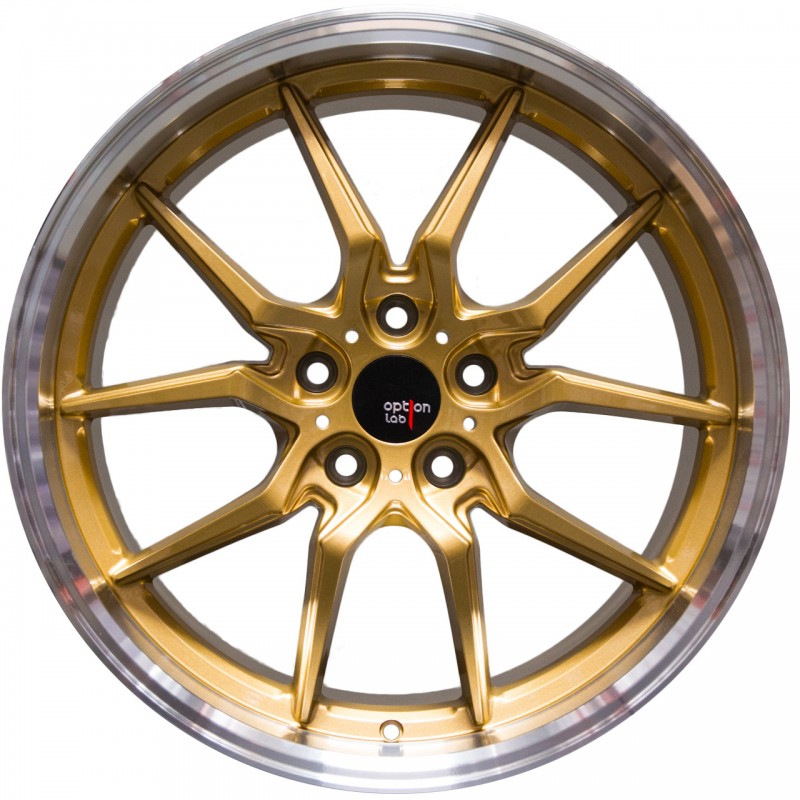 Option Lab S718 Top Secret Gold w/Machined Lip 19x9.5 5x112 +35