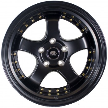 MST MT07 Black w/Machined Lip Gold Rivets 17x9 5x112 +20