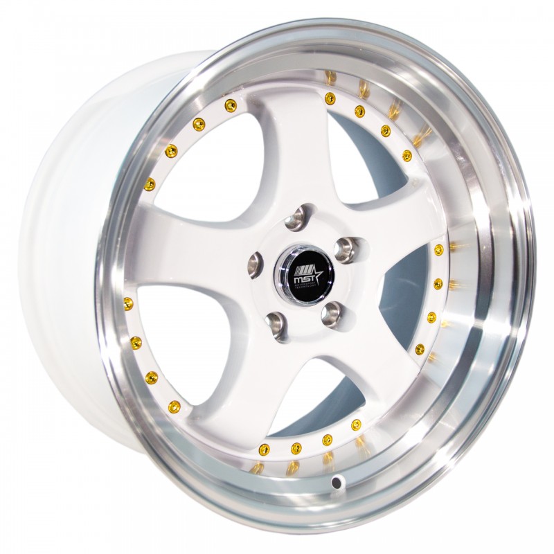 MST MT07 White Machined Gold Rivets 17x9 +20