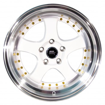 MST MT07 White w/Machined Lip Gold Rivets 18x9.5 5x112 +20