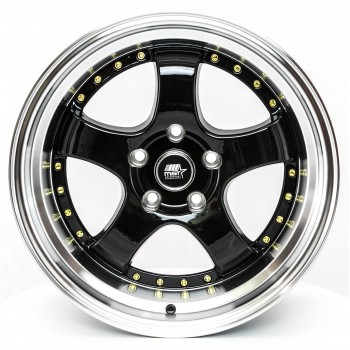 MST MT07 Black w/Machined Lip Gold Rivets 17x9 5x112 +20